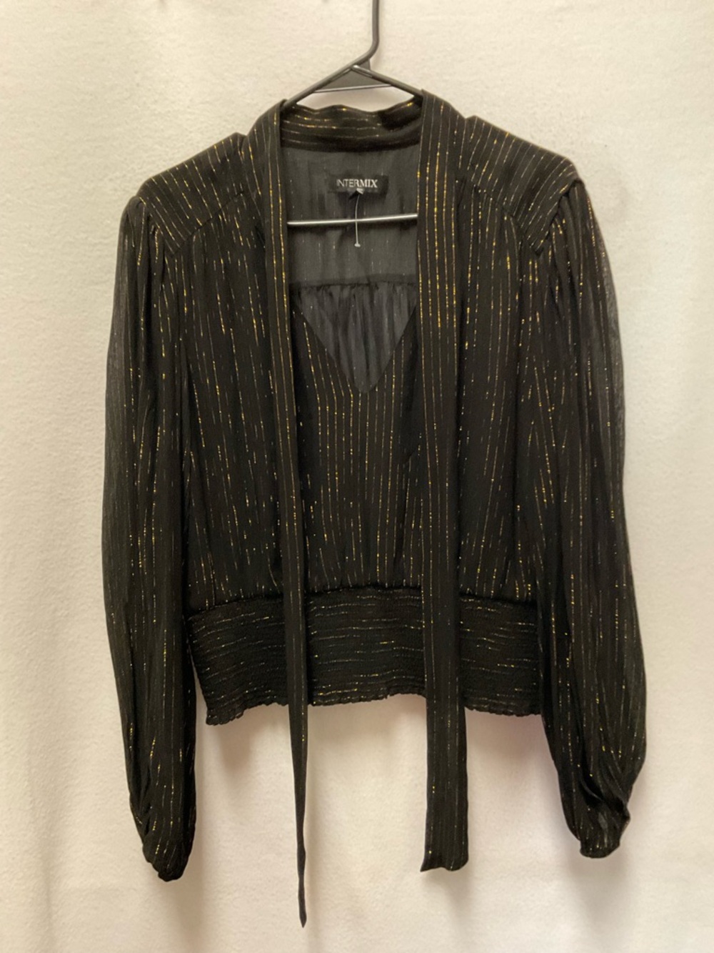 Black Jacket with Gold Metallic Stripe Tie-Neck